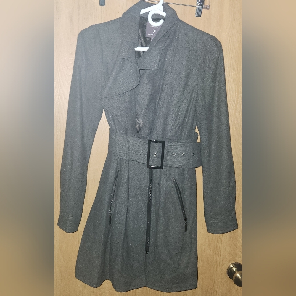 Forever 21 Gray Womens Peacoat w/ Ruffled Collar Size  Small Petite - Picture 2 of 4